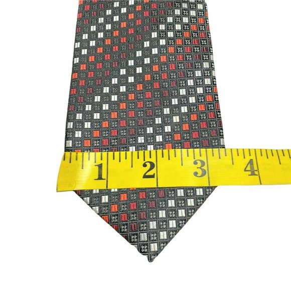 Alexander Julian Colours‎ Mens Tie Polyester Gray Red White Square Geometric - Picture 8 of 8